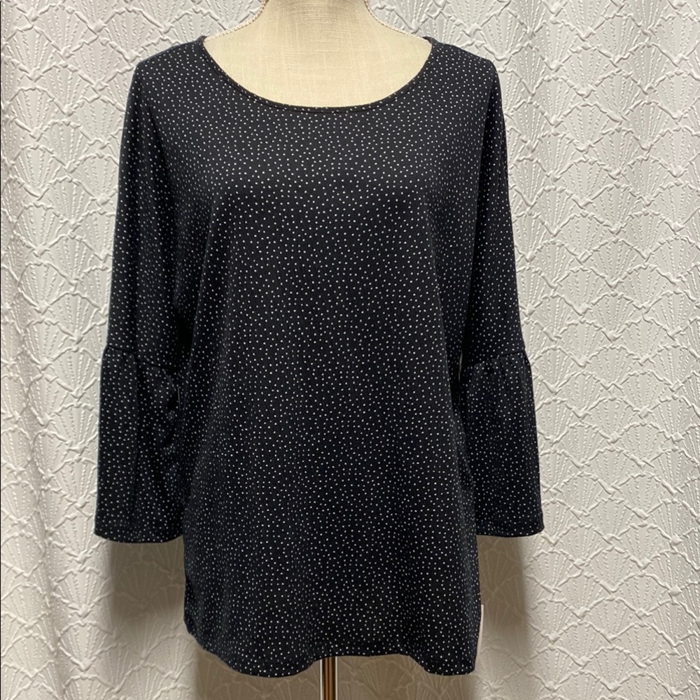 NWT LC Lauren Conrad size XL Black and White Polka Dot Blouse Soft stretch comfy